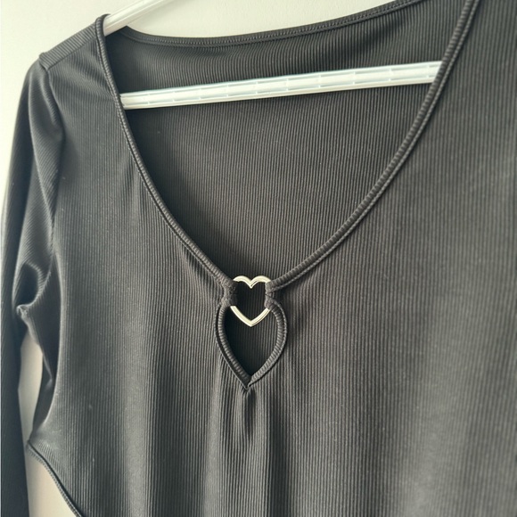 Long Sleeve Heart Cut Out, High Cut Bodysuit - Picture 3 of 4
